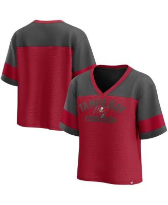 Fanatics - Women's Red/Pewter Tampa Bay Buccaneers Homeschool Jersey Poly V-Neck Fashion Top