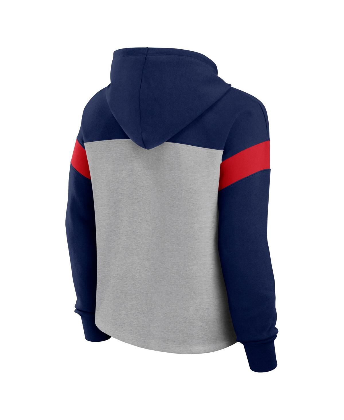 Fanatics Women's Heather Gray/navy New England Patriots Bold Play Call Pullover Hoodie In Multi
