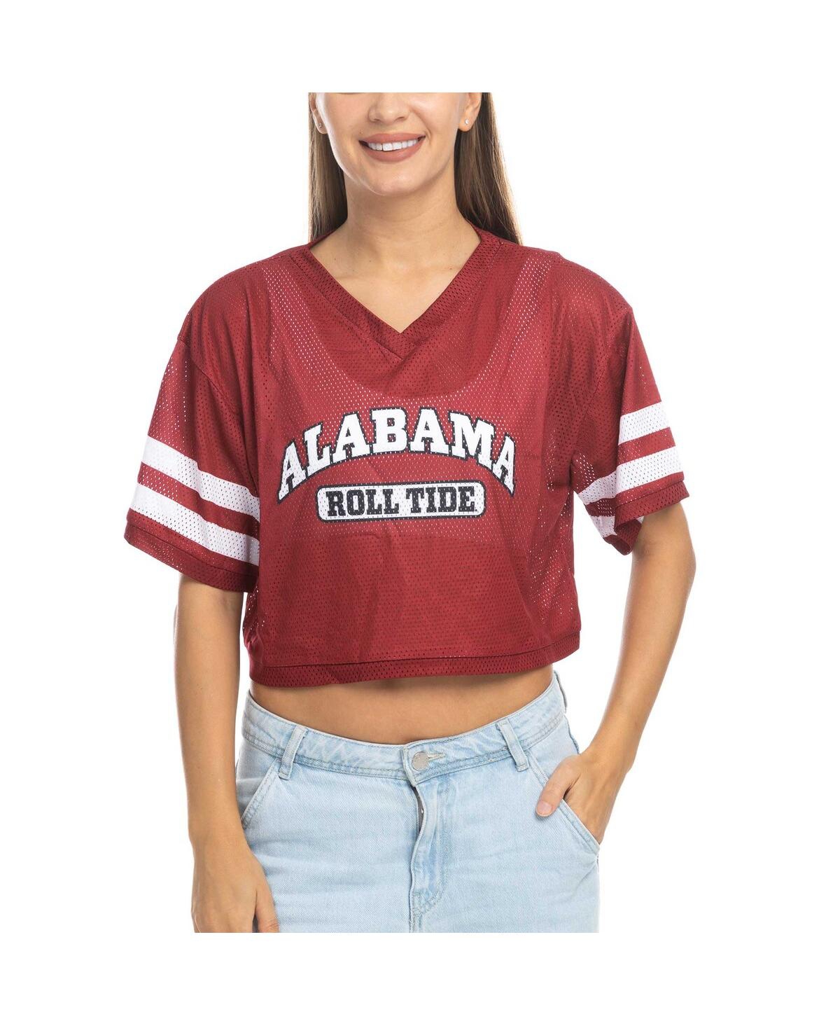 Zoozatz Women's Crimson Alabama Crimson Tide Mesh Cropped V-neck T-shirt In Red