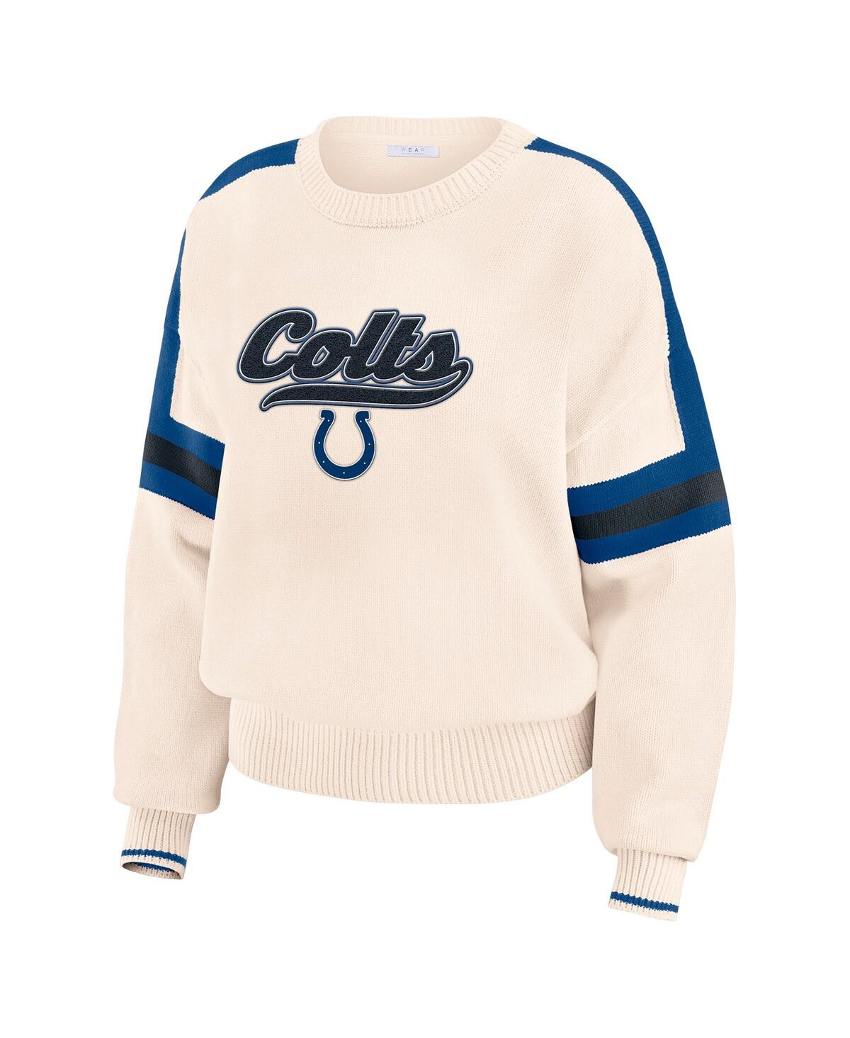 Wear By Erin Andrews Women's Cream Indianapolis Colts Stripe Pullover Sweater In Neutral