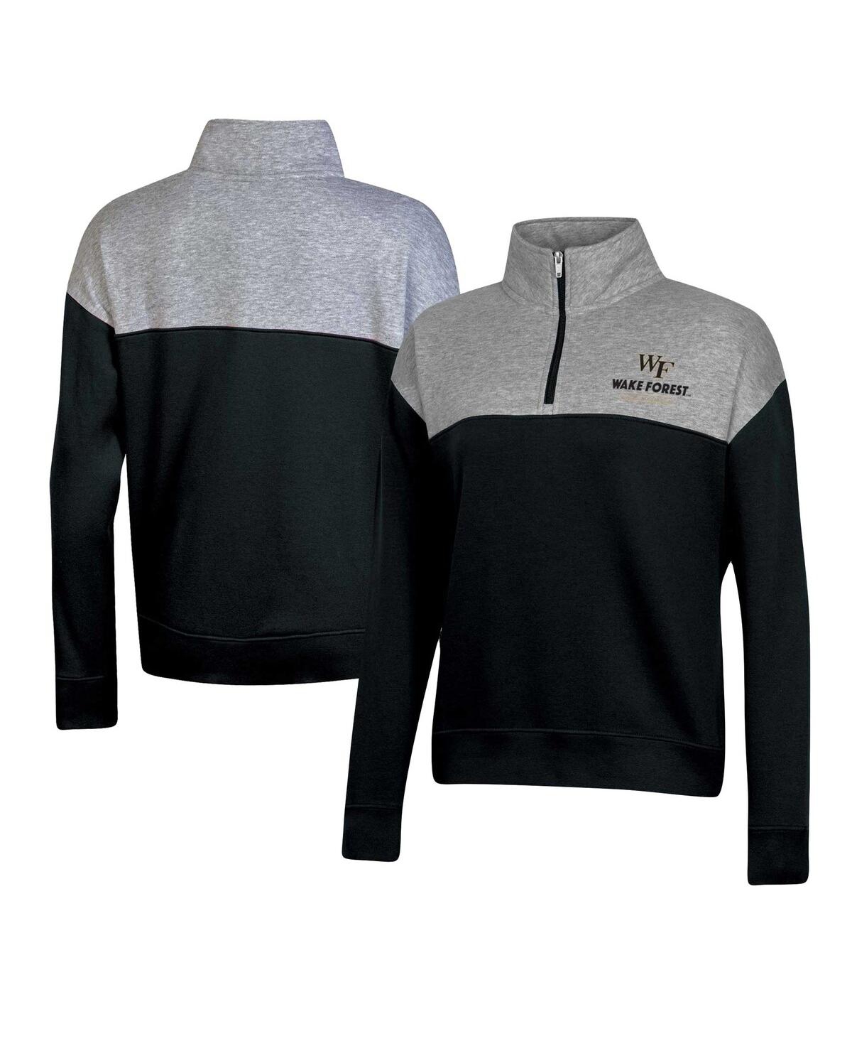Champion Women's Black Wake Forest Demon Deacons Color-blocked Quarter-zip Sweatshirt In Animal Print