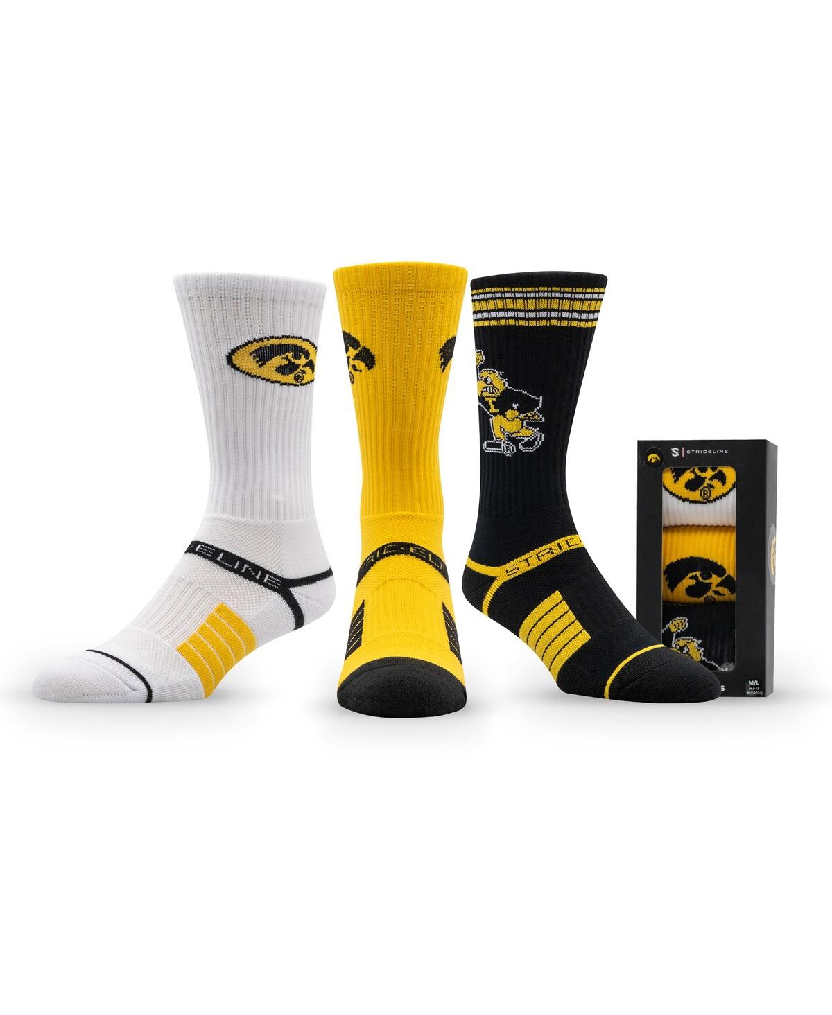 Strideline Men's And Women's 3-pack Iowa Hawkeyes Premium Knit Crew Socks In Yellow