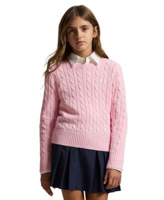 Girls' 2T-6x Long-Sleeve Cable-Knit Cotton Sweater