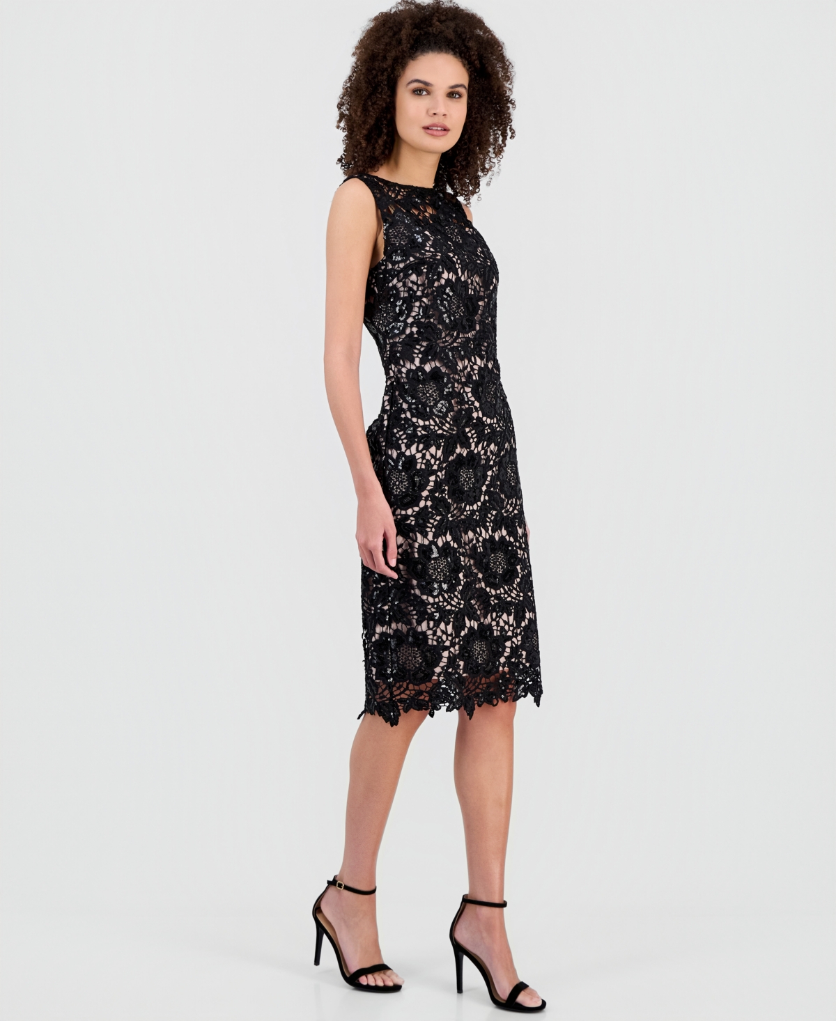 Anne Klein Women's Sequined Lace Boat-Neck Dress
