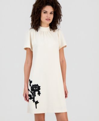 Petite Gathered Mock Neck Shift Dress