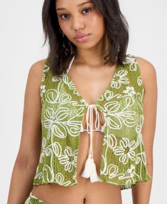 Juniors' Tie-Front Floral Cover-Up Vest, Macy's Exclusive
