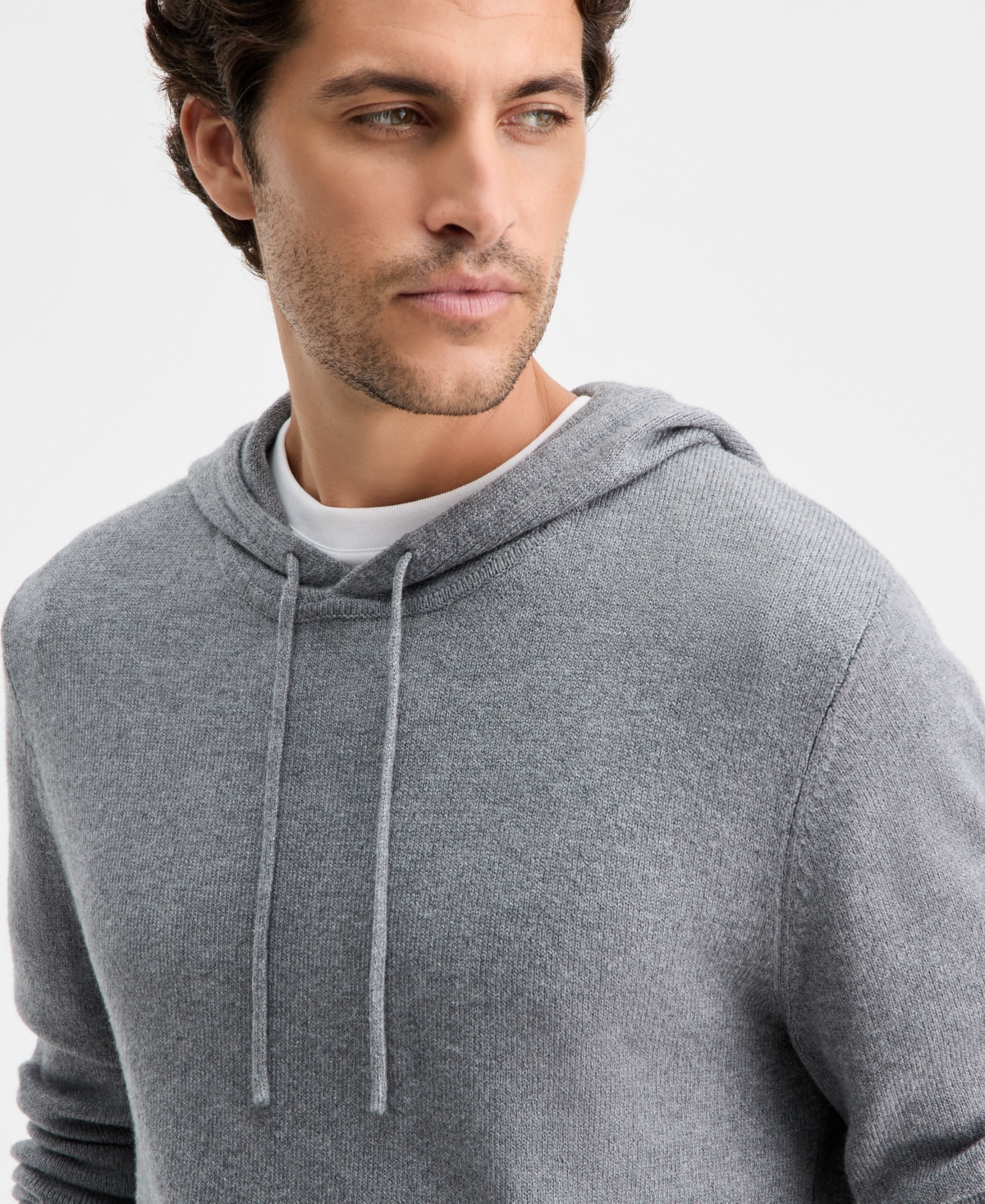 Alfani Men's Long-sleeve Cashmere Blend Sweater Hoodie, Macy's Exclusive In Gray