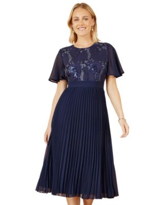 Women's Sequin Embellished Pleated Midi Dress
