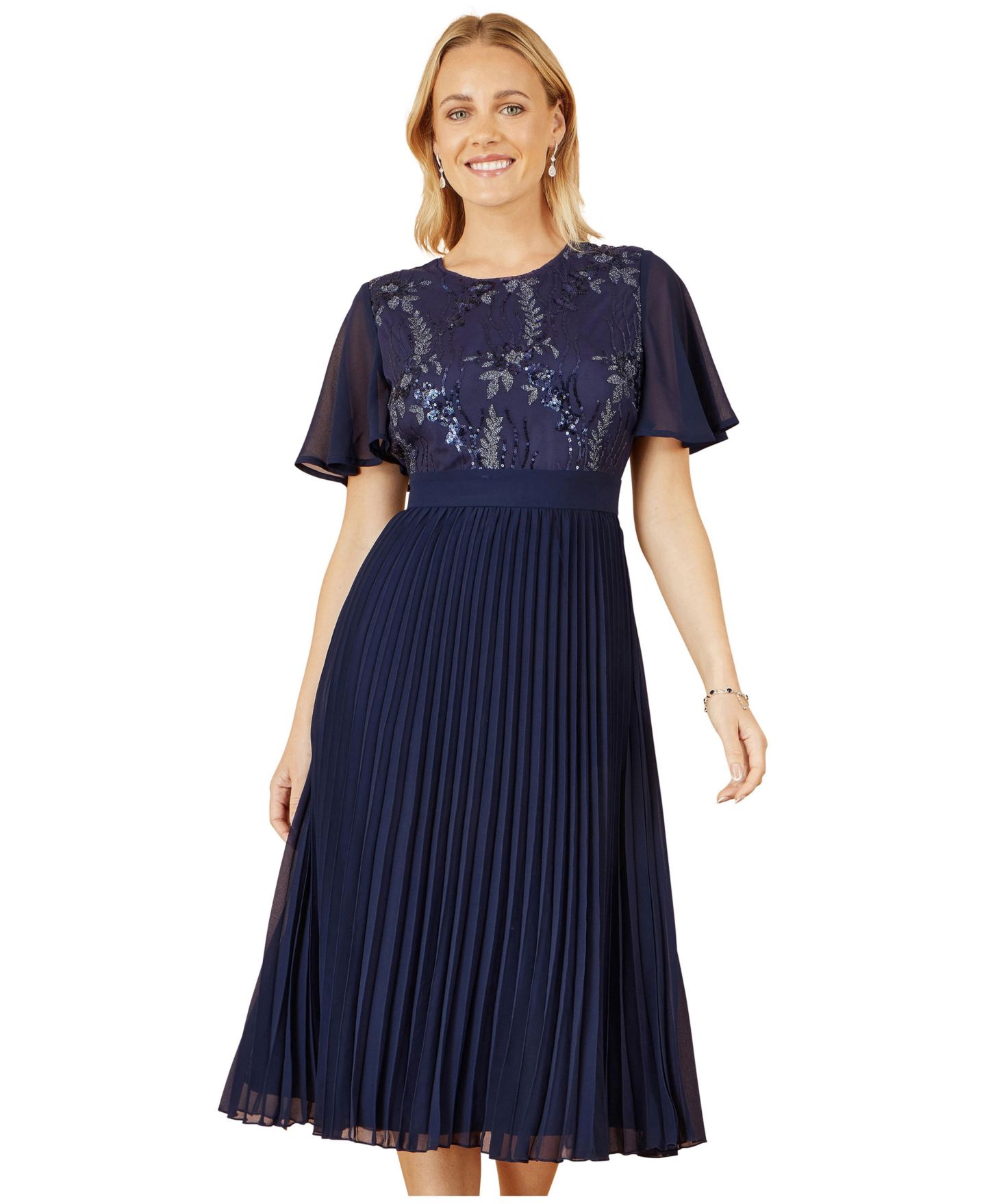 Женское платье Yumi Sequin Embellished Pleated Midi, цвет: Тёмно-синий — фото 2