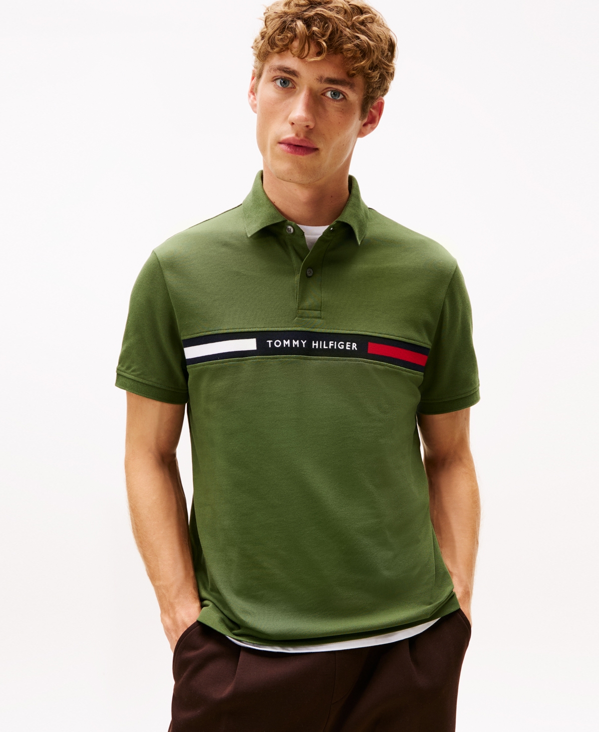 Tommy Hilfiger Men's Short Sleeve Embroidered Chest Stripe Polo Shirt In Green