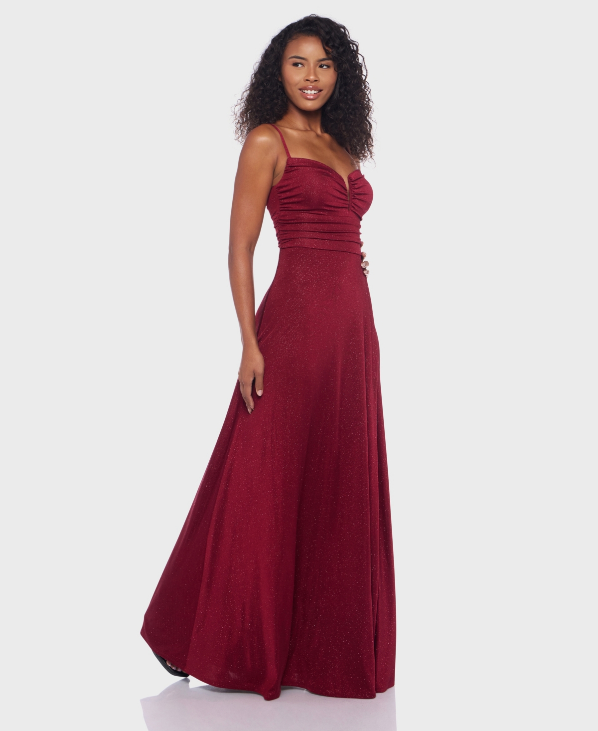 B Darlin Junior's Strapped V-neck Dress In Burgundy