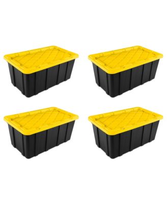 38 Gallon Industrial Stackable Storage Tote Lidded Containers, 4 Pack