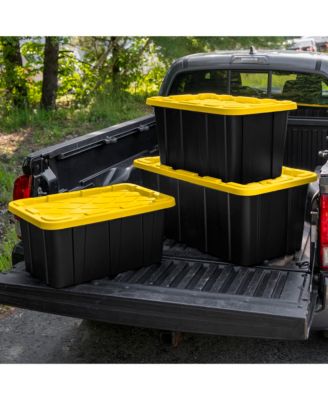 38 Gallon Industrial Stackable Storage Tote Lidded Containers, 4 Pack