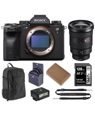 Sony Alpha 1 Full Frame Mirrorless Digital Camera Bundle with FE 16-35mm f/2.8 GM Lens, Backpack, 128GB SD Card, Extra Battery, 82mm Filter Kit