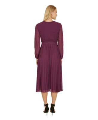 Women's Long Sleeved Pleated Midi Wrap Dress