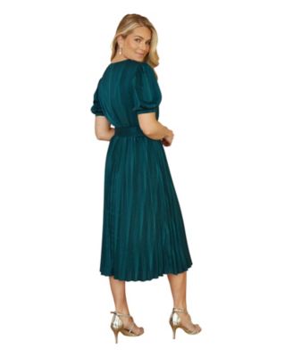 Women's Satin Pleated Stripe Midi Dress