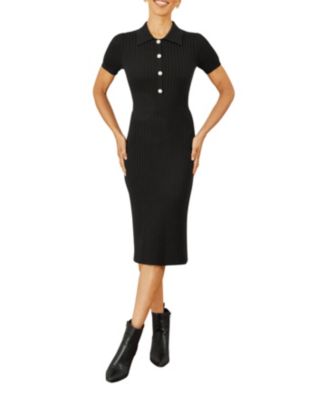 Women's Fitted Rib Knitted Midi Dress