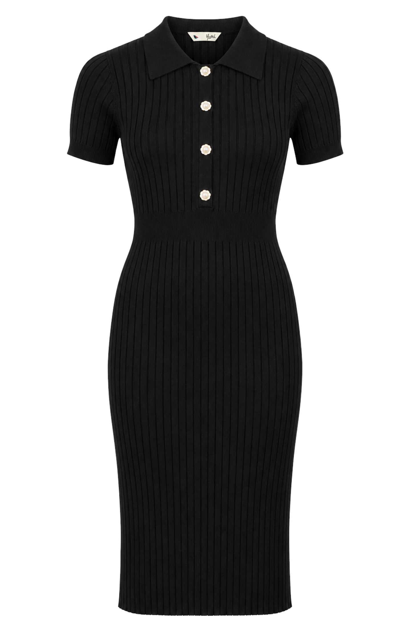 Женское платье Yumi Fitted Rib Knitted Midi, цвет: Чёрный — фото 6