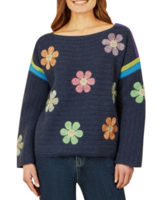 Women's Crochet Flower Long Sleeve Jumper