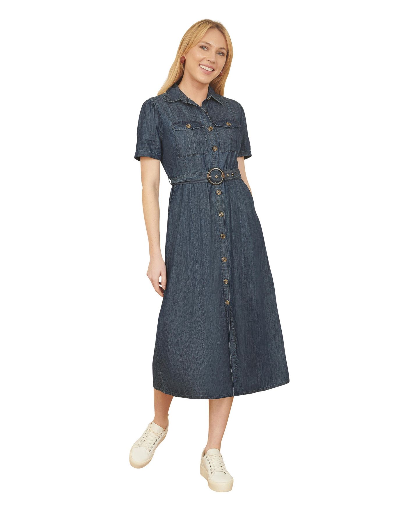 Женское платье Yumi Chambray Denim Utility Midi Shirt Dress, цвет: Синий — фото 1