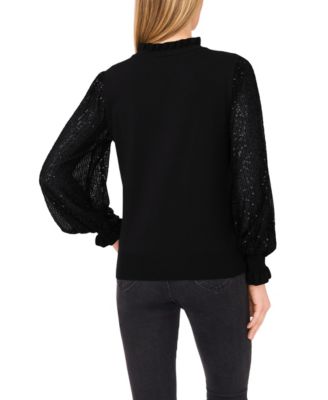 Women's Ruffle Trim Sequin Long Sleeves Sweater
