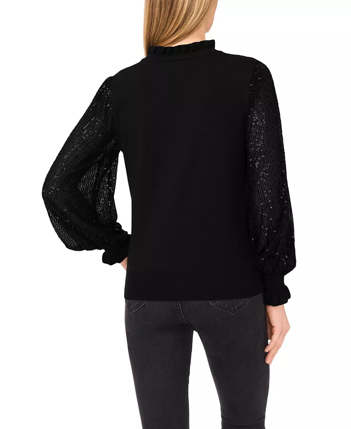 Women's Ruffle Trim Sequin Long Sleeves Sweater - thumbnail 6