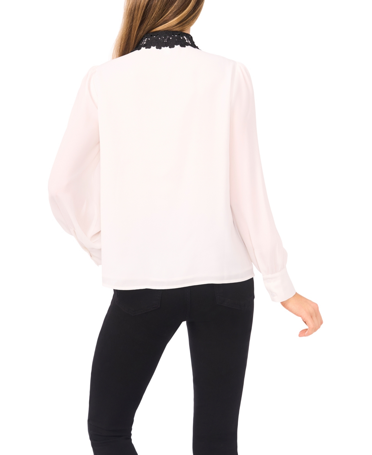 Cece Women's Long Sleeves Applique Button Up Shirts In White
