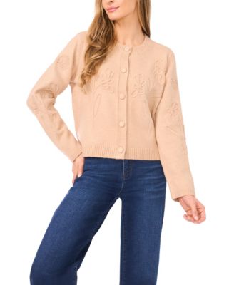 Women's Flower Embroidery Long Sleeves Cardigan Sweater