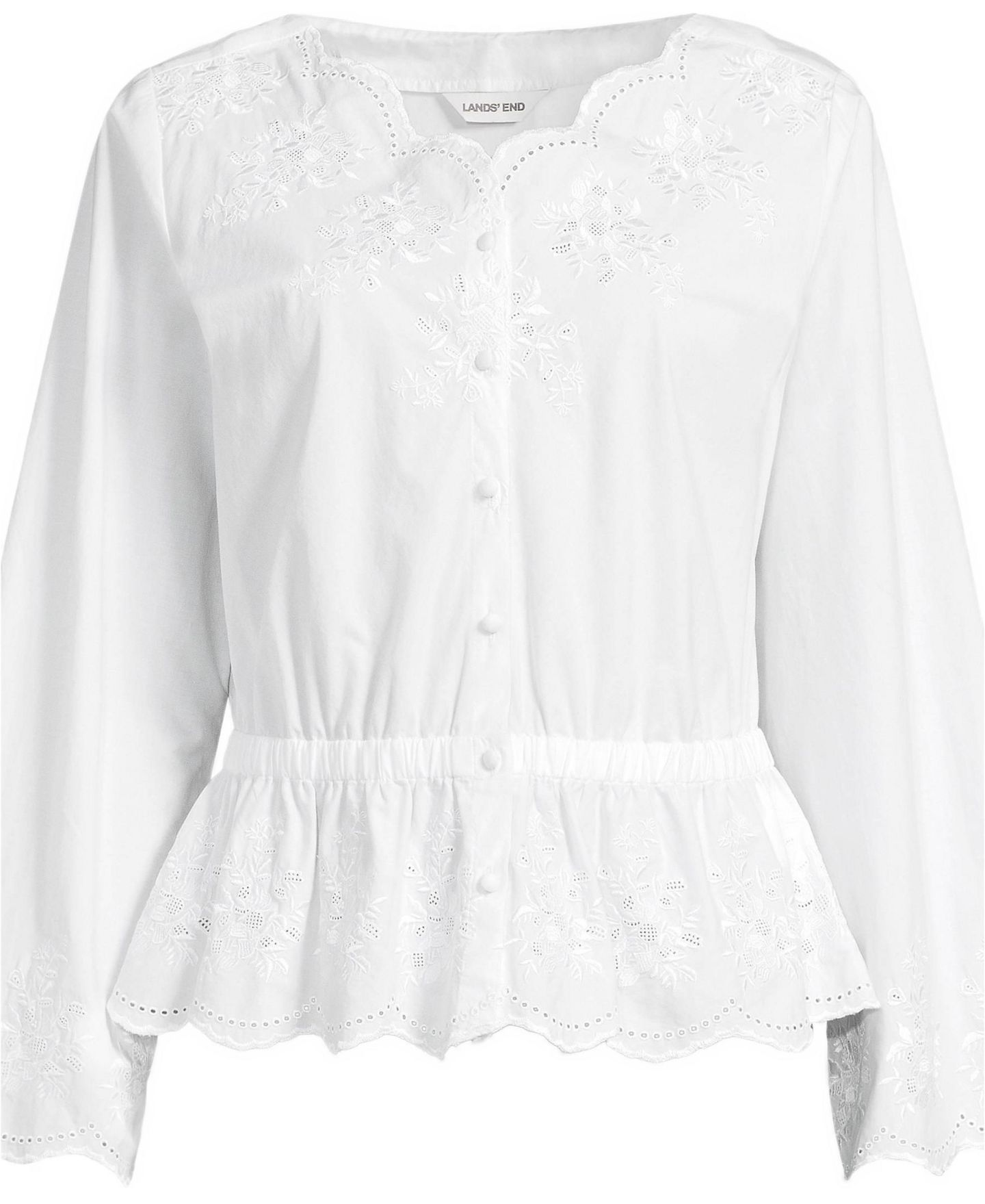 Женская блузка Lands' End Embroidered Poplin Long Sleeve, цвет: Белый — фото 3