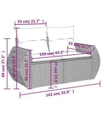 Garden Sofa Black PE Rattan, Powder-Coated Steel, Polyester Medium