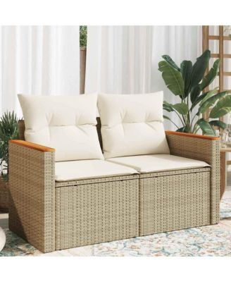 Garden Sofa Beige PE rattan, powder-coated steel, solid acacia wood