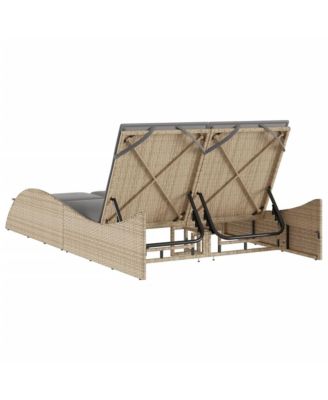 Sun Lounger Beige PE rattan 44.9x80.7x28.7 in