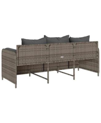 Garden Sofa Grey PE rattan 3-Seater Removable Covers