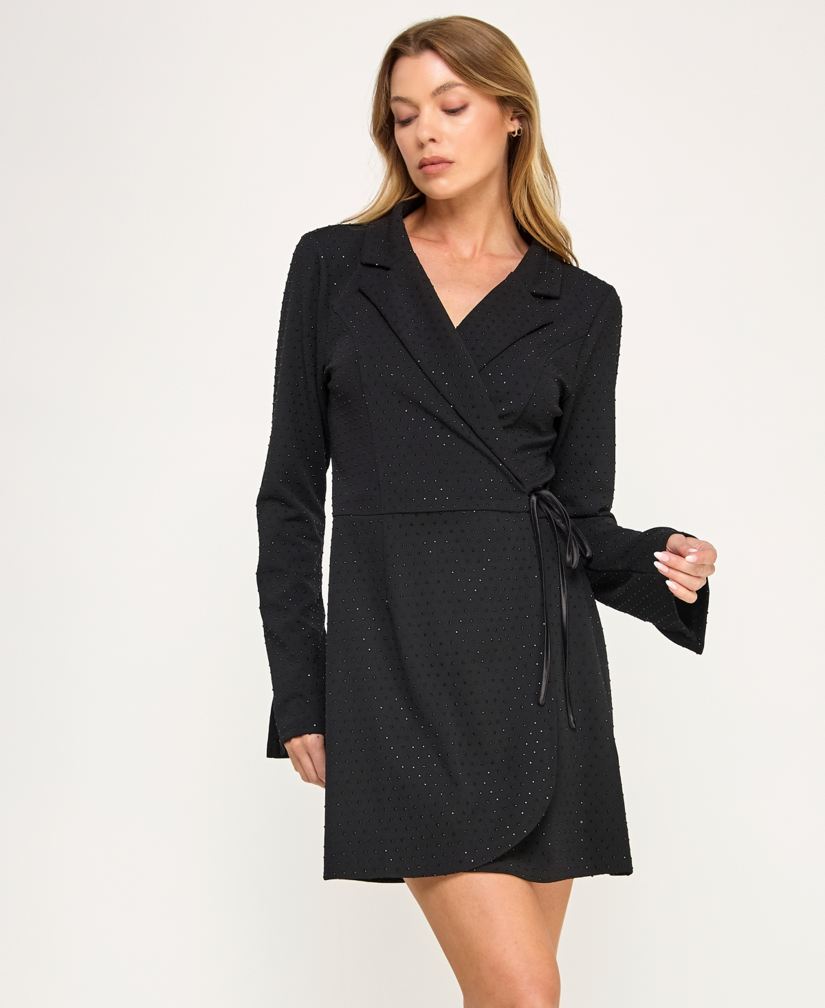 Row A Women's Embellished Collared Wrap Dress In Black