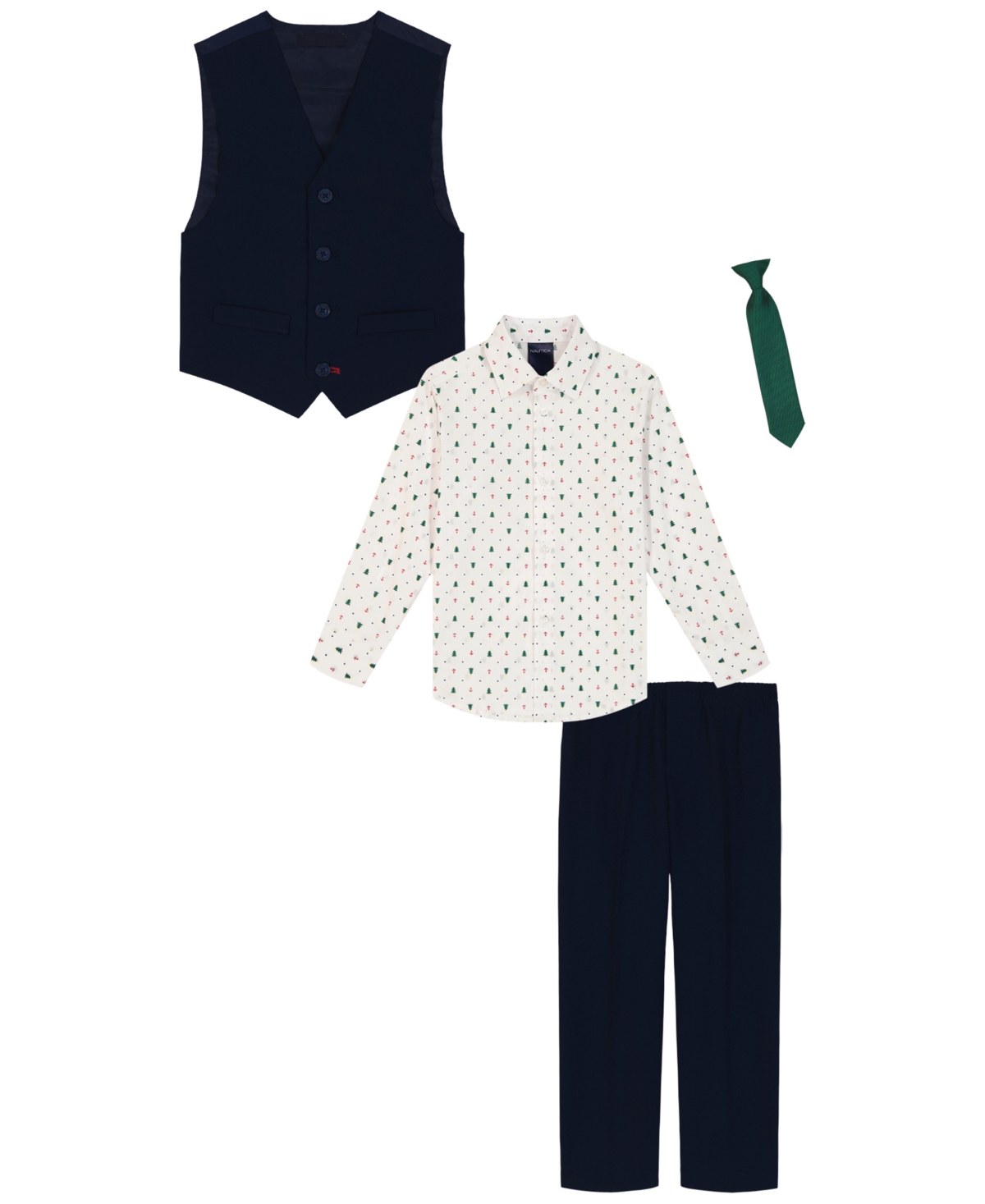 Nautica Boys 2t-7 4-piece Shirt, Tie, Vest And Pants Set In Multi