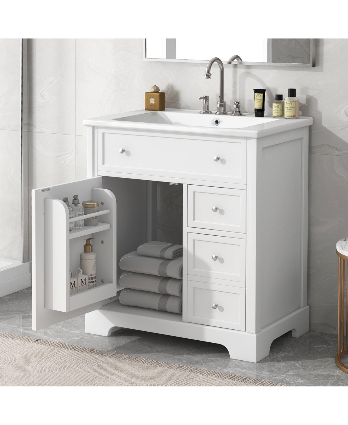 Casainc 30" Bathroom Vanity with Sink Top, Cabinet with Door and Two Drawers, Solid Wood and Mdf, One Package