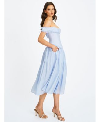 Women's Xavy Baby Blue Off Shoulder Corset Midi Dress