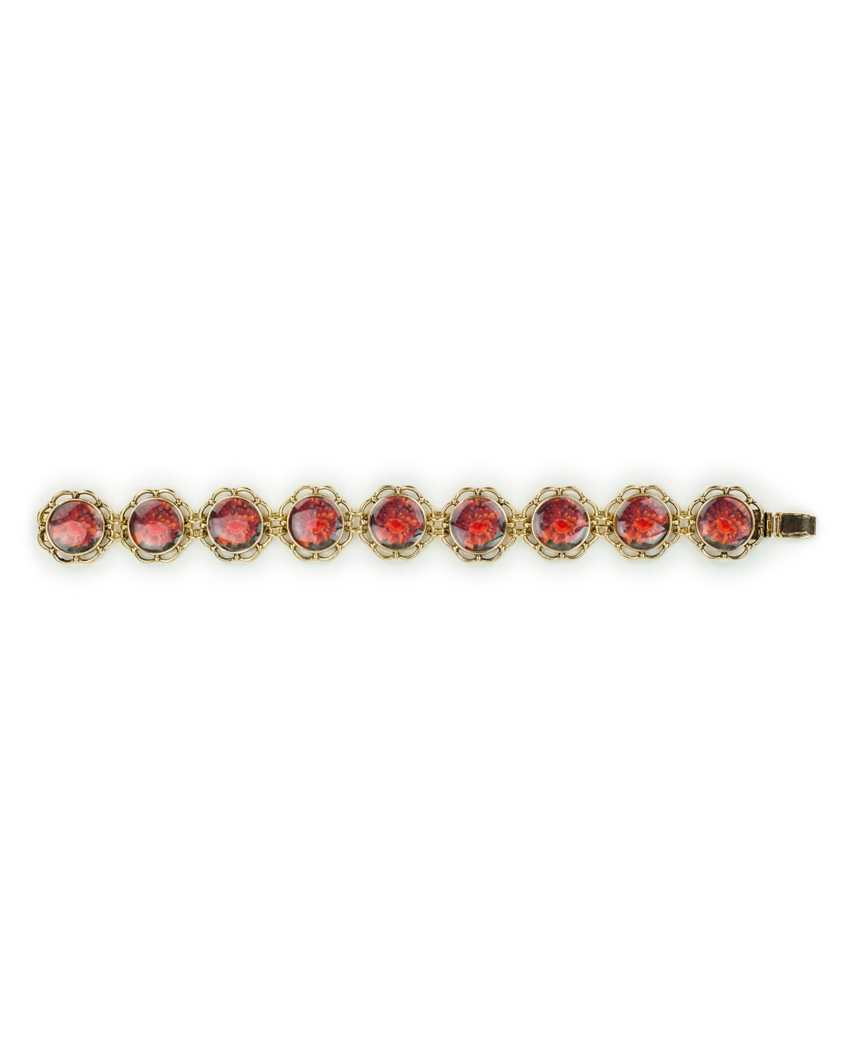 Patricia Nash Acrylic Ruby European Floral Tapestry Antique-like Gold-tone Box Clasp Link Bracelet In Gold