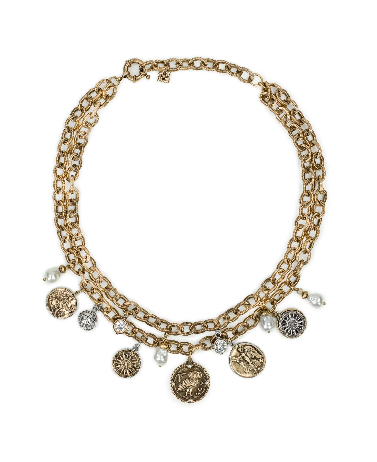 Patricia Nash Glass Stone And Glass Pearl Ox Double Charm Necklace In Gold