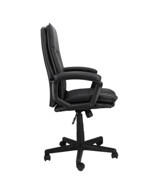 High Back Tufted Faux Leather Adjustable Office Chair in Black