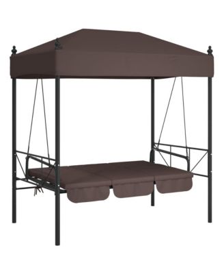 Garden Swing Bench Coffee brown Powder-coated steel, Polyester