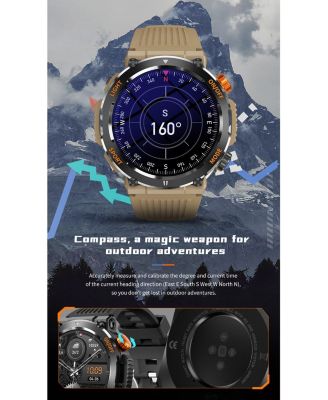 Outdoor Sports Smart watch with Compass Emergency Light IPS HD Large Round Screen -Orange