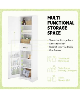 Tall Bathroom Storage Cabinet, Freestanding with Two Doors and Adjustable Shelves