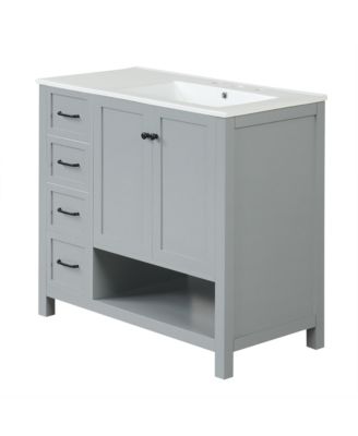 36&amp;#x22; Solid Wood and MDF Bathroom Vanity with Sink Top, Cabinet Doors, Drawers and Open Shelf
