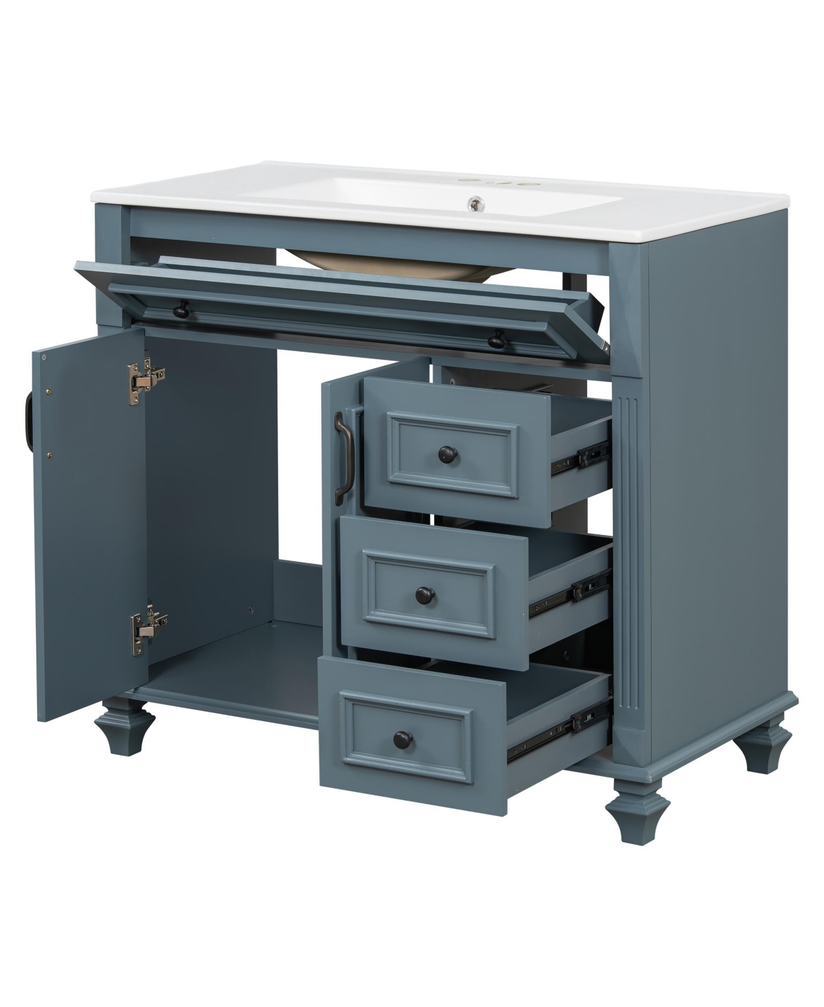 Casainc 36" Bathroom Vanity with Sink, Cabinet Flip-Out Drawer, 3 Drawers, 2 Soft-Close Doors, Solid Wood and Mdf, Premium Hardware