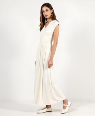 Women's Sleeveless Faux Wrap Shirred Waist Maxi Dress