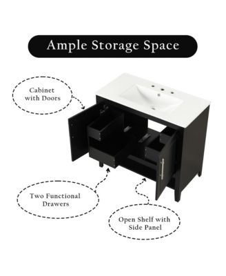 36" Bathroom Vanity with Sink, Multi-Functional Cabinet with Doors and Drawers, MDF Frame and MDF Board