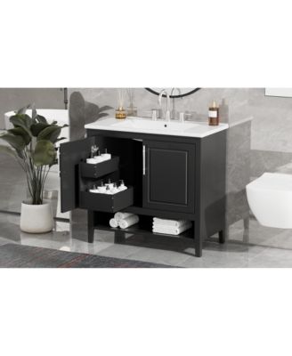 36" Bathroom Vanity with Sink, Multi-Functional Cabinet with Doors and Drawers, MDF Frame and MDF Board