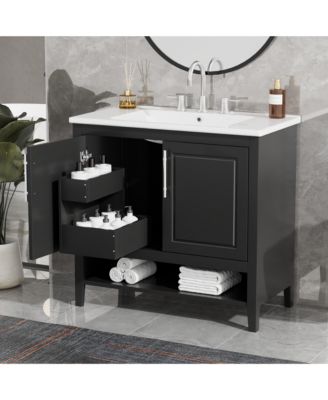 36" Bathroom Vanity with Sink, Multi-Functional Cabinet with Doors and Drawers, MDF Frame and MDF Board
