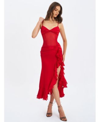 Women's Dahlina Red Ruched Waist High Slit Maxi Dress